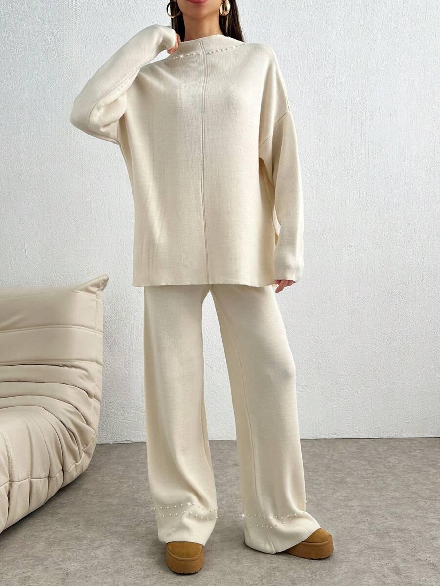 KOMPLET SWETER SPODNIE ZDOBIENIE 