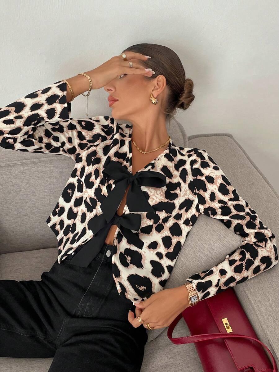 bluzka wiązanie animal print