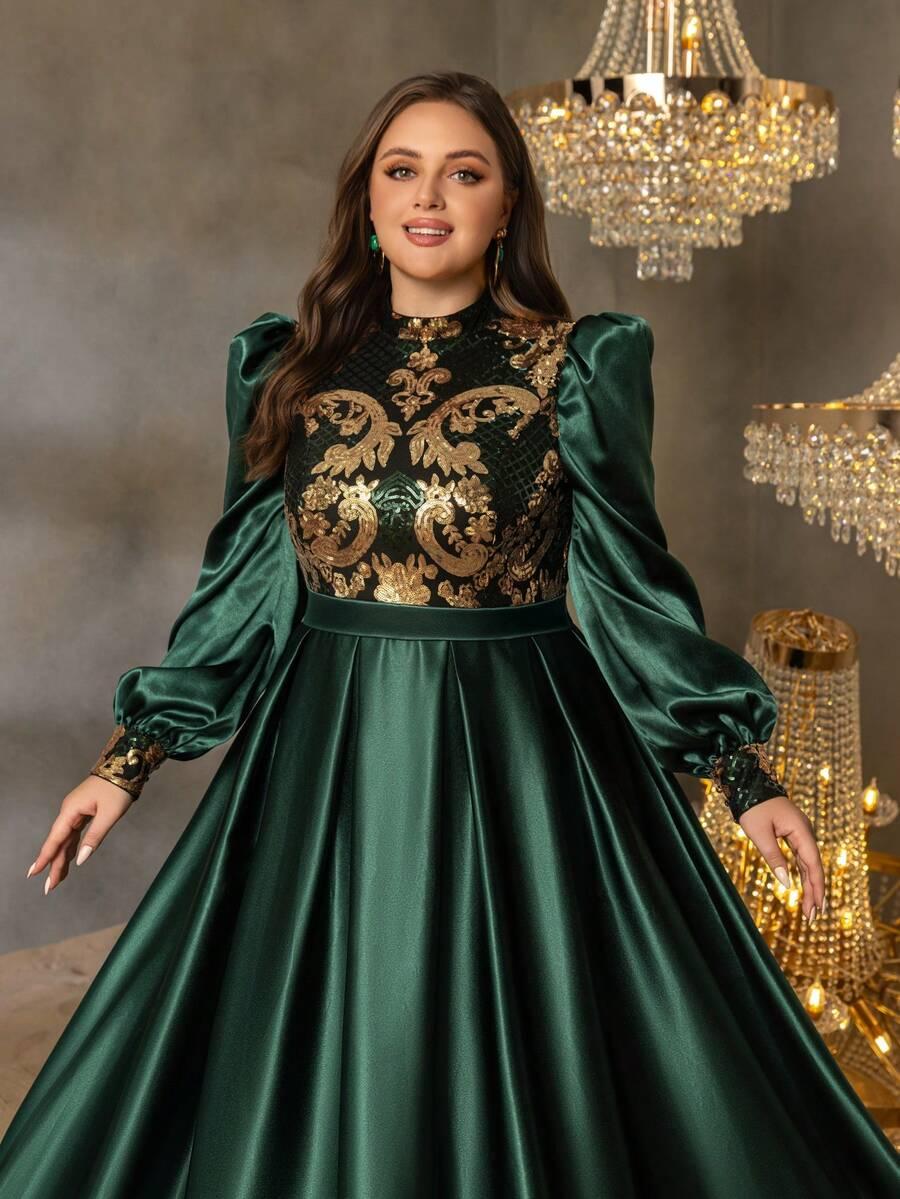 rozkloszowana maxi sukienka cekiny połysk 