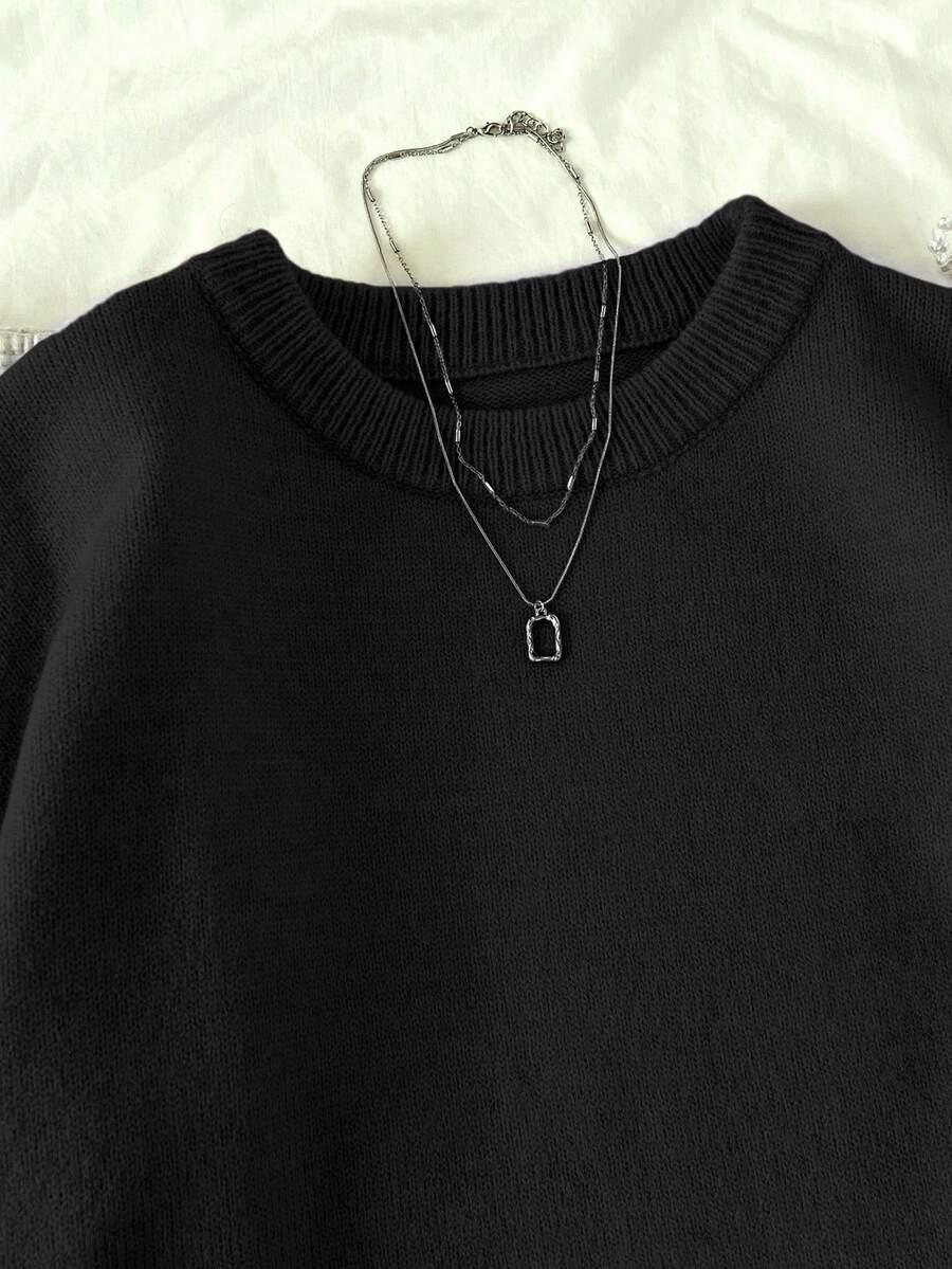 CZARNY SWETER OVERSIZE OKRĄGŁY DEKOLT