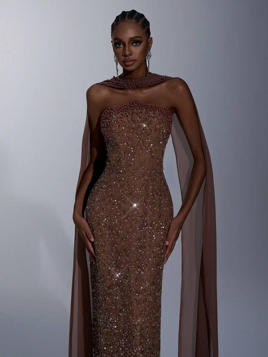 ELEGANCKA SUKIENKA MAXI ODKRYTE RAMIONA CEKINY
