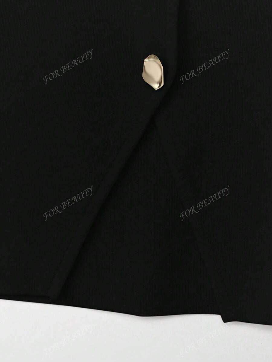 CZARNY DZIANINOWY TOP
