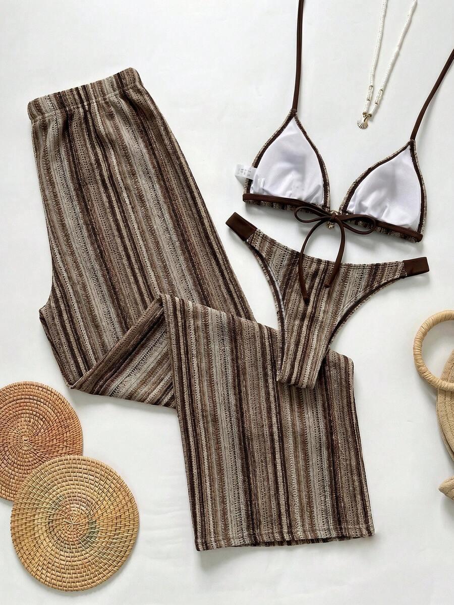 TRZYCZĘŚCIOWY KOMPLET PLAŻOWY BIKINI SPODNIE