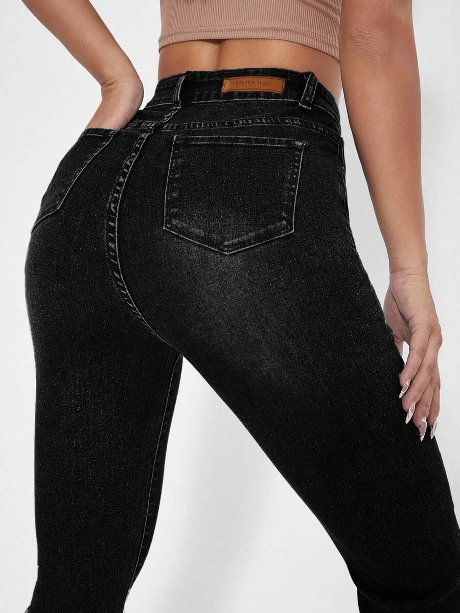 CZARNE SPODNIE JEANS DZWONY