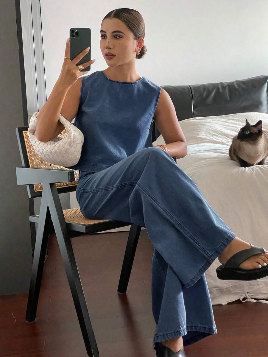 komplet top spodnie jeans