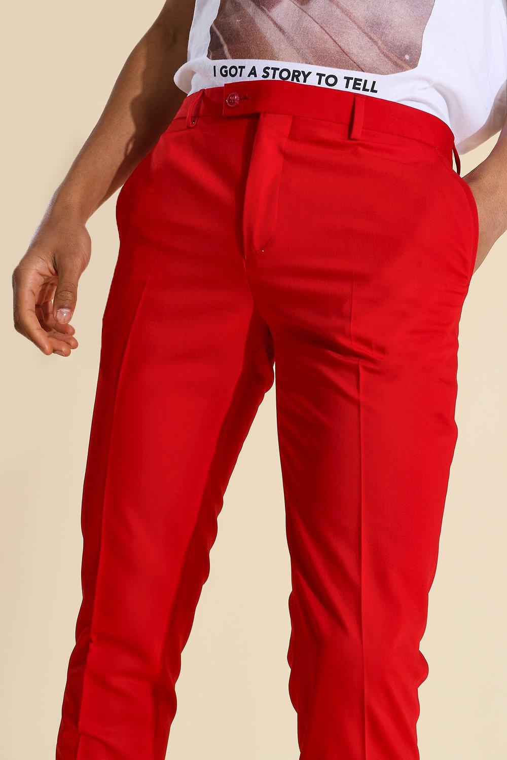 czerwone eleganckie spodnie skinny fit