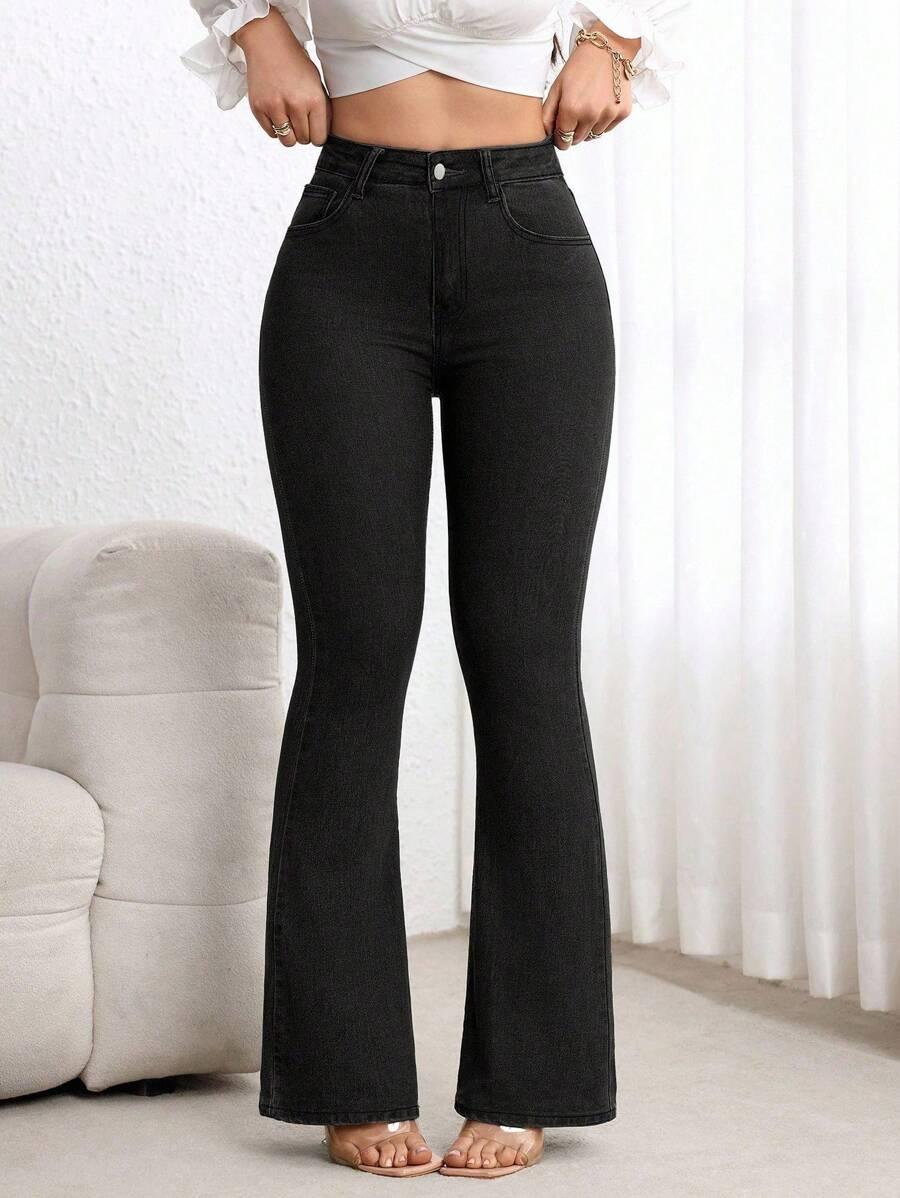 CZARNE SPODNIE JEANS DZWONY WYSOKI STAN