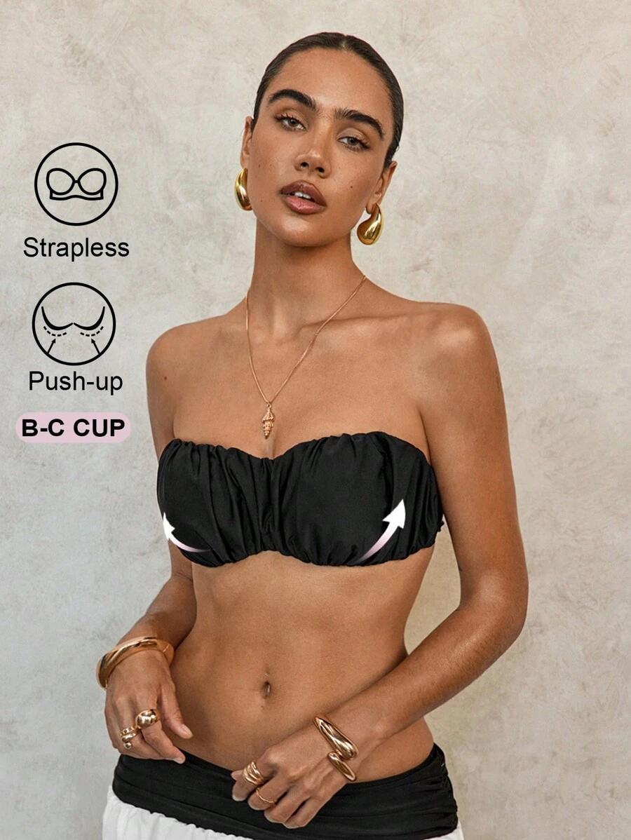 czarna góra od bikini marszczenie
