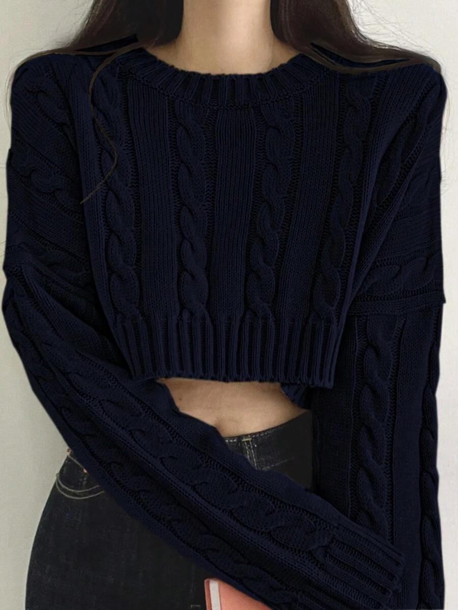 GRANATOWY SWETER OKRĄGŁY DEKOLT