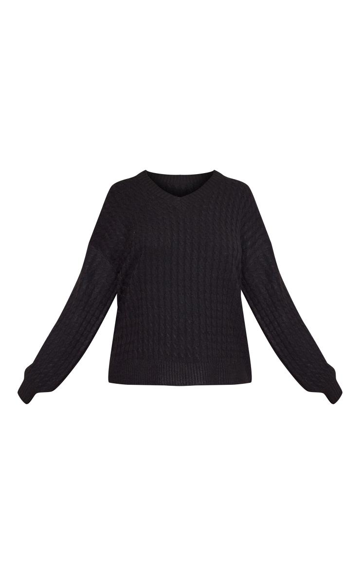 czarny sweter warkocz splot v-neck oversize