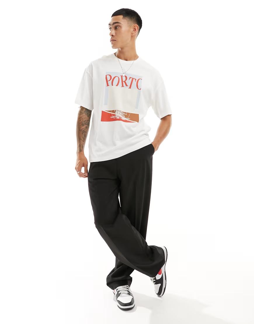 BIAŁY T-SHIRT oversize nadruk