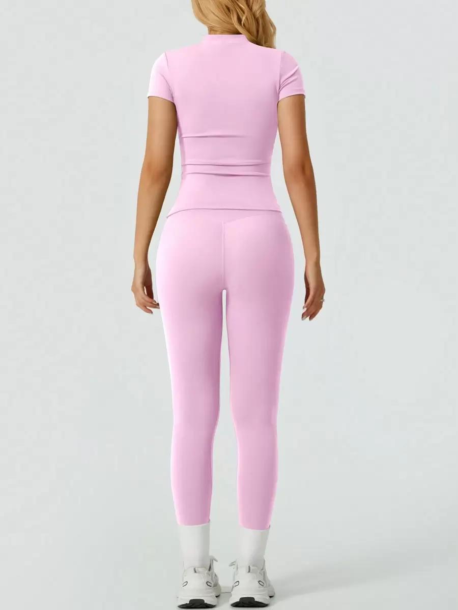 różowy komplet legginsy top