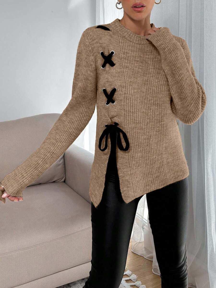 SWETER Z DŁUGIM RĘKAWEM WIĄZANIE