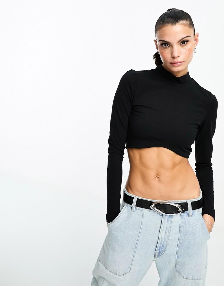 czarna bluzka crop top długi rękaw stójka