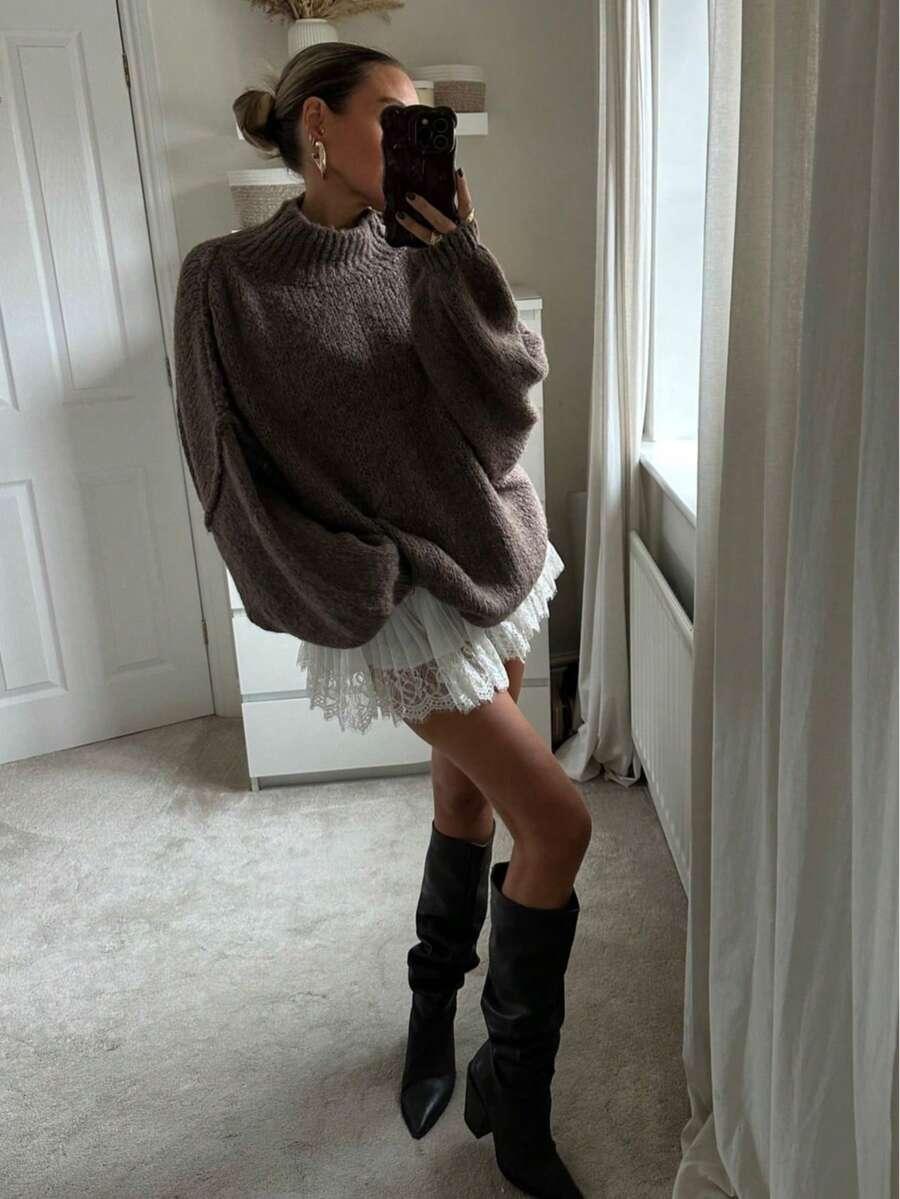 brązowy sweter długi rękaw