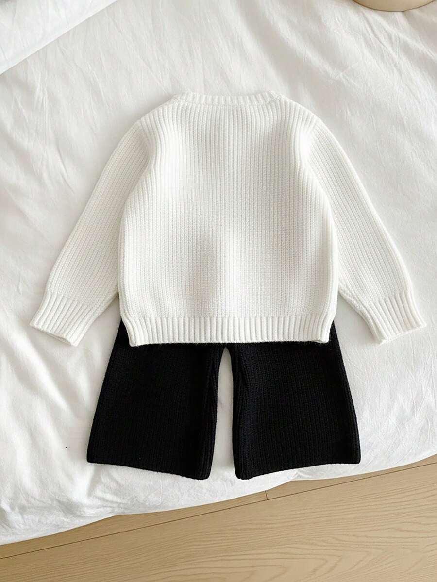DZIANINOWY KOMPLET SWETER SPODNIE