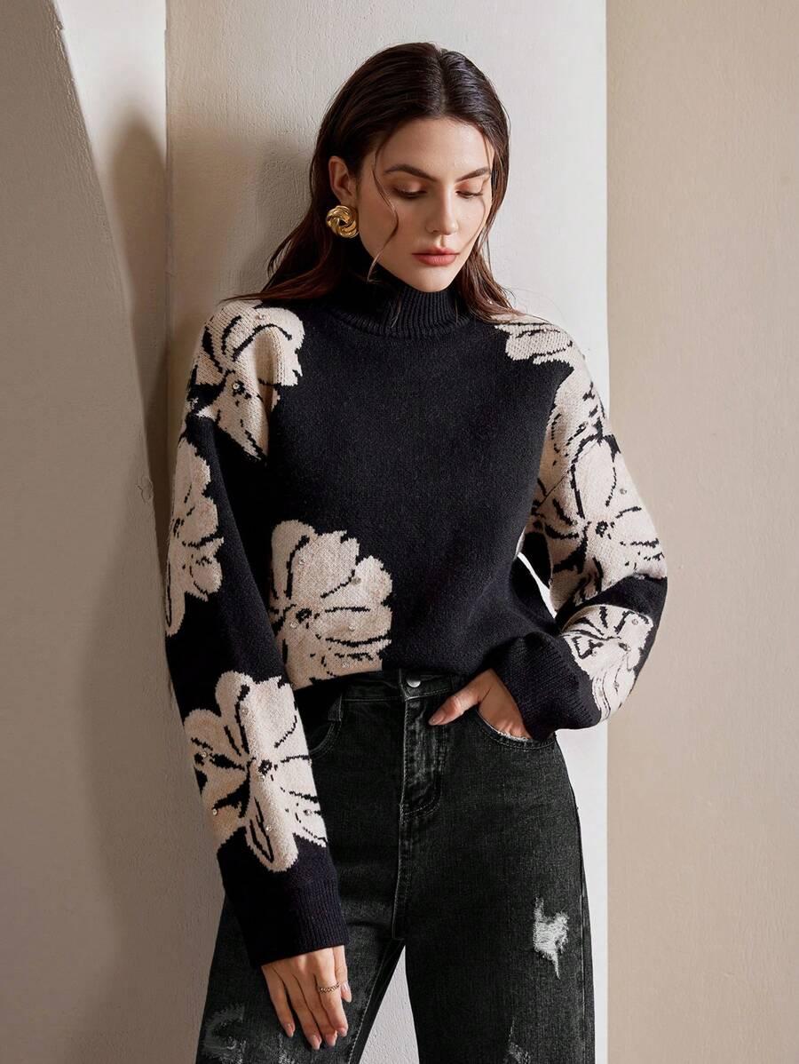 sweter kwiaty zdobienia