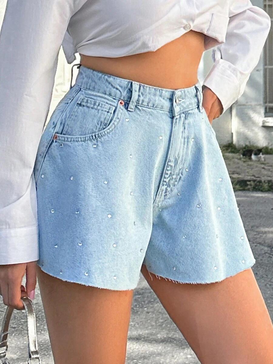 NIEBIESKIE SPODENKI JEANS ZDOBIENIA