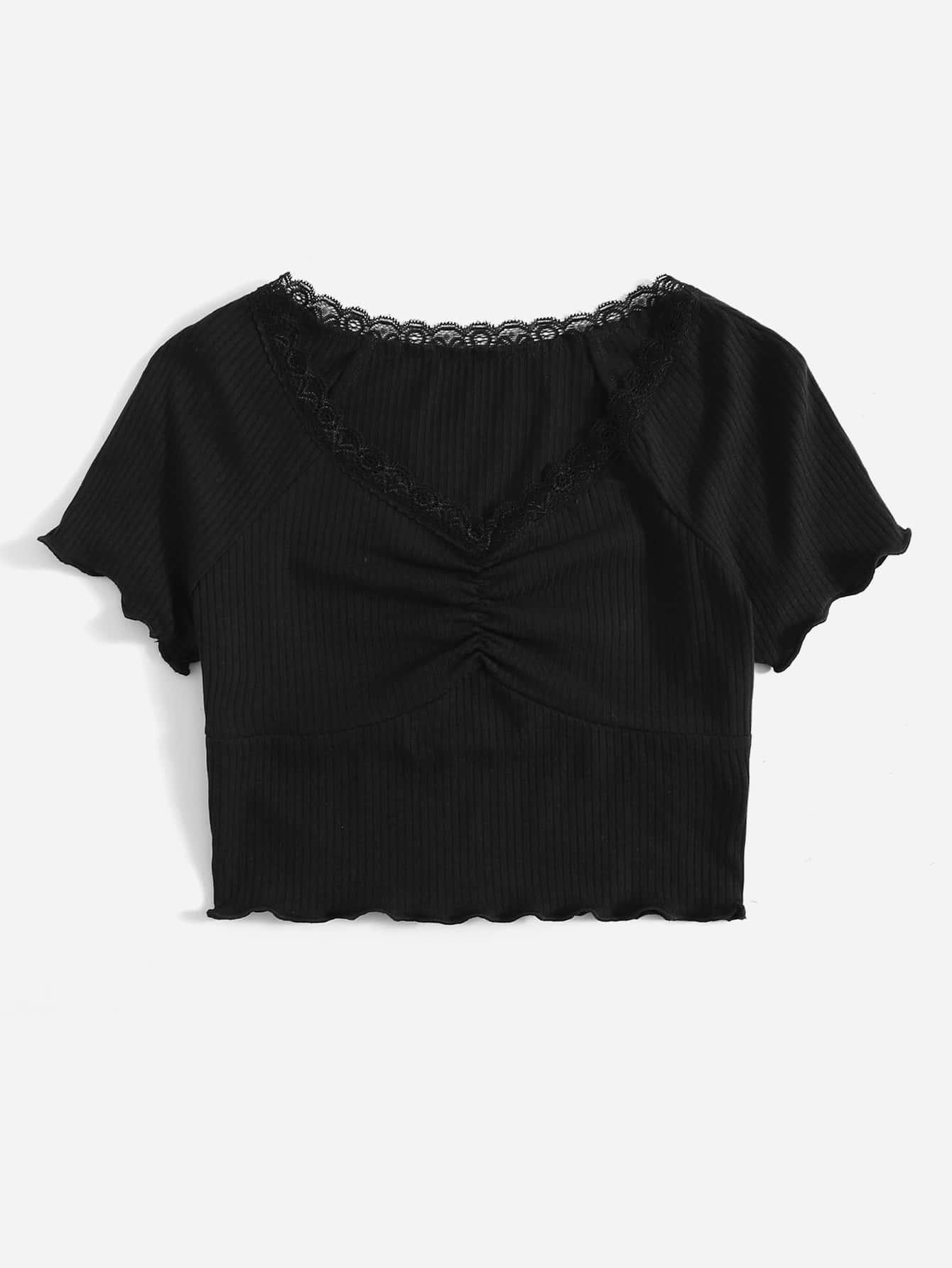 czarny koronkowy top v-neck 