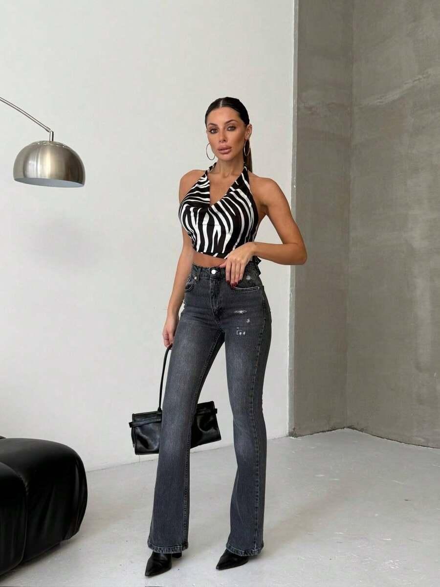 szare jeansy przetarcia 