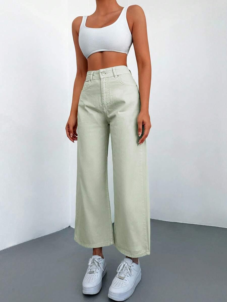 miętowe spodnie jeans wysoki stan