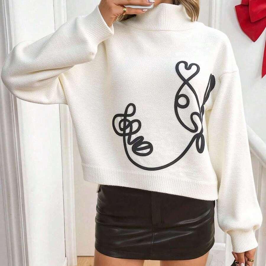 LUŹNY SWETER DAMSKI Z WZOREM