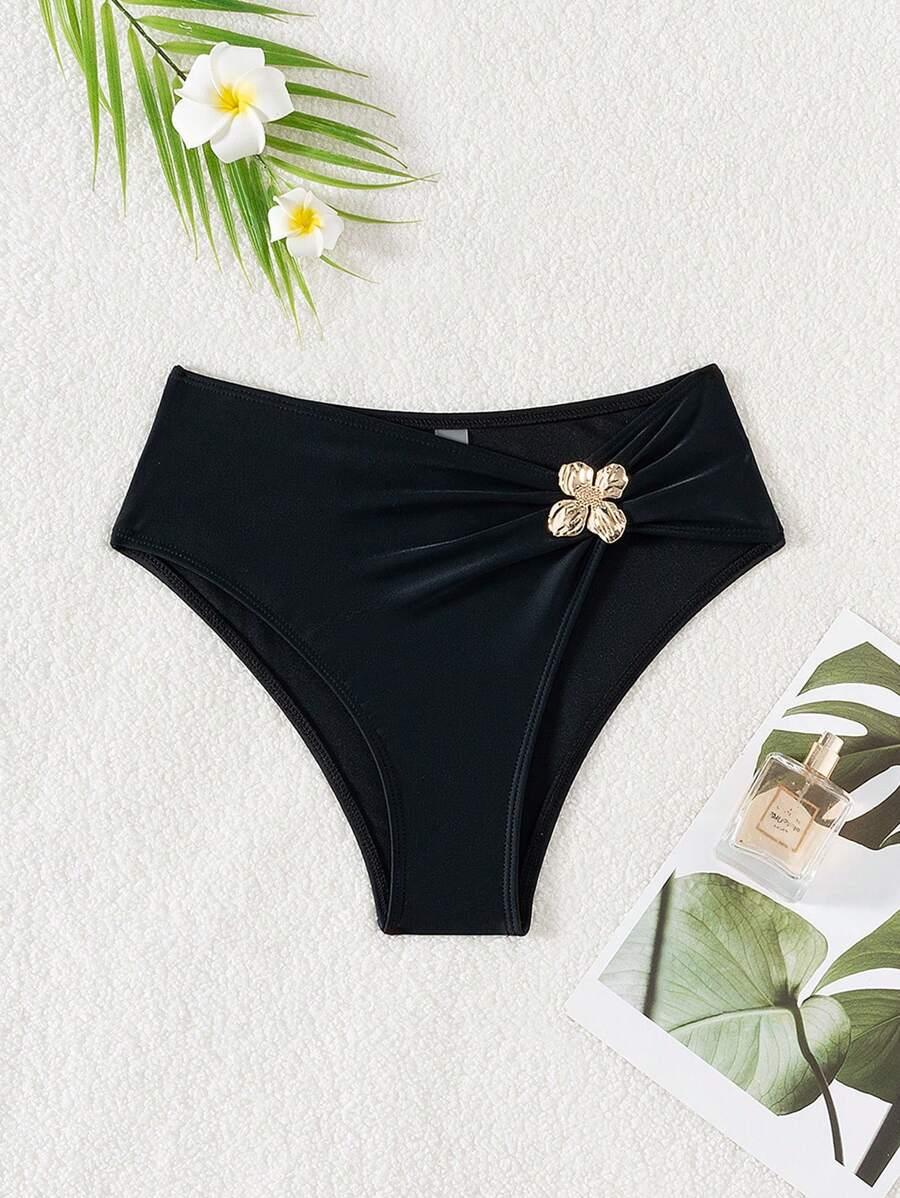 czarny dół od bikini zdobienie kwiat