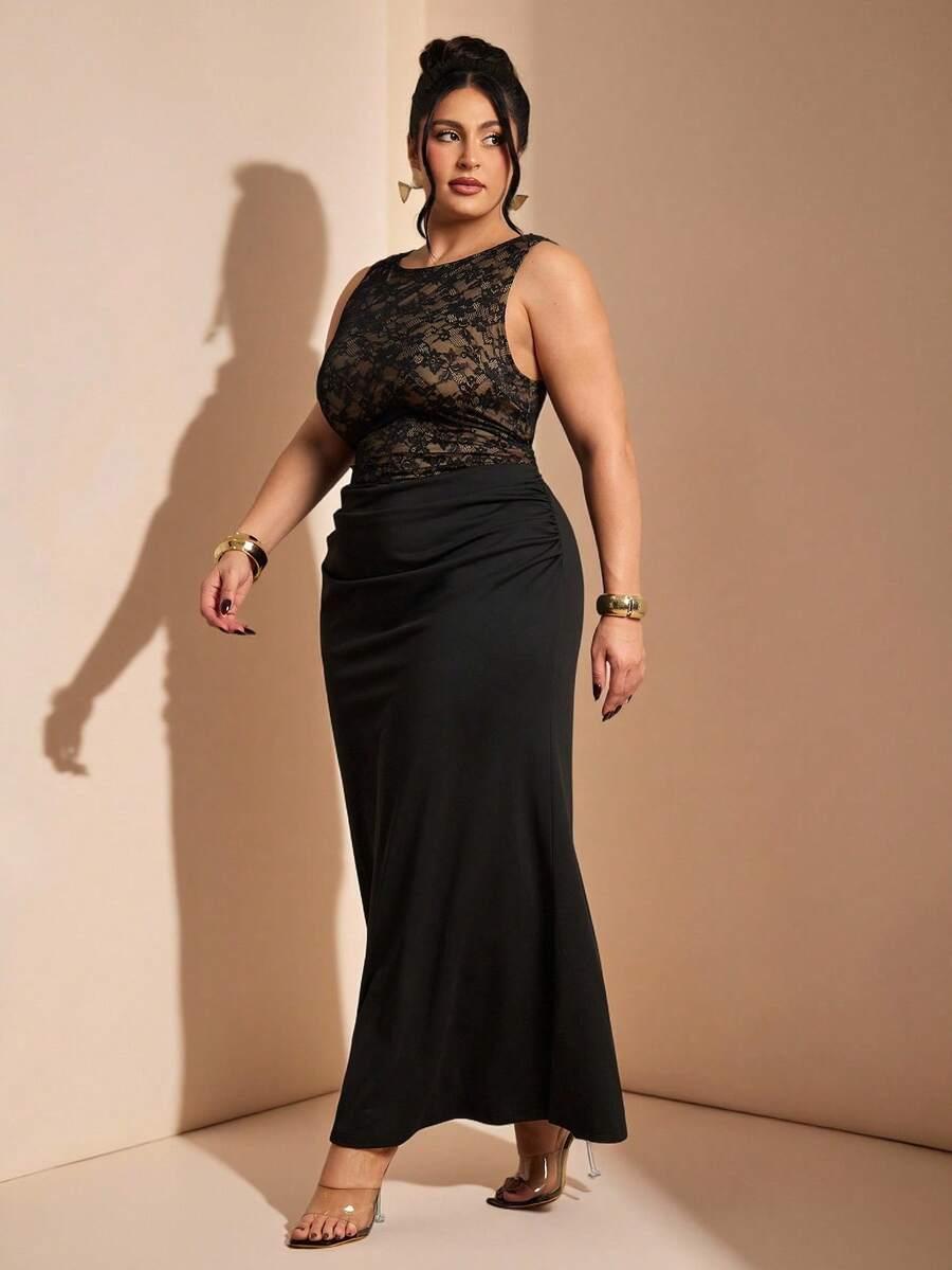 ELEGANCKA KORONKOWA SUKIENKA BEZ RĘKAWÓW