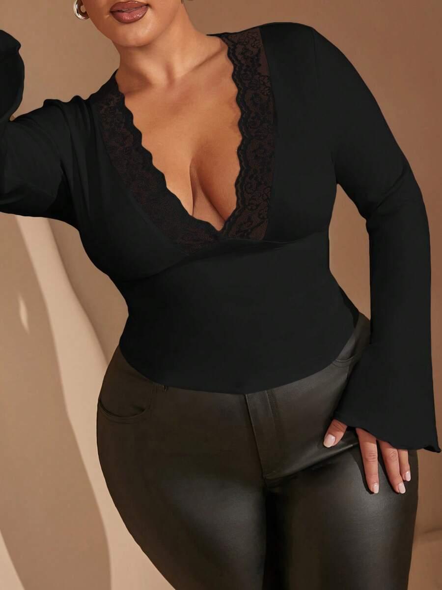 czarna bluzka v-neck