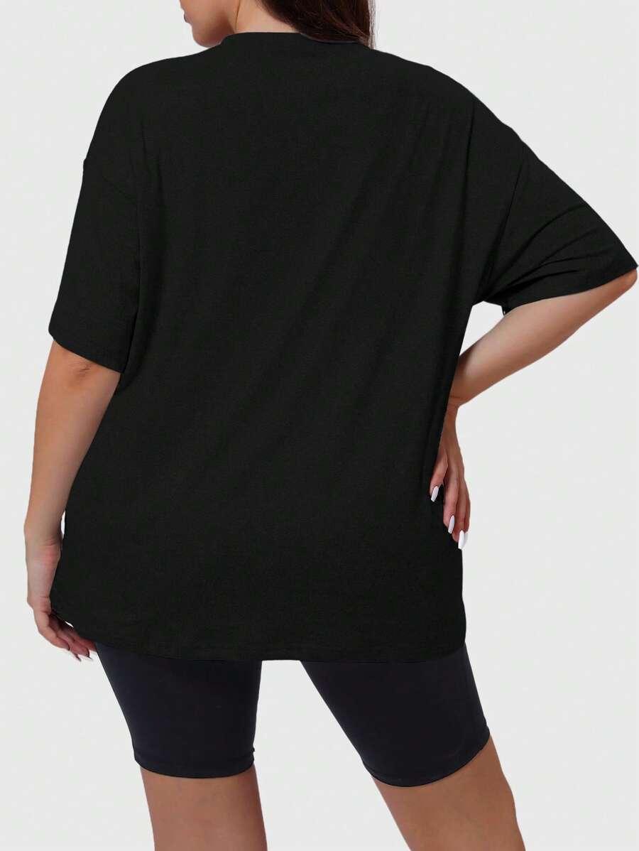 CZARNY T-SHIRT OKRĄGŁY DEKOLT 