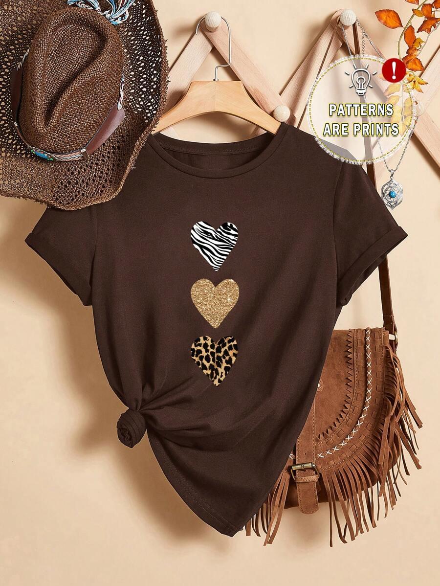 brązowy t-shirt serca
