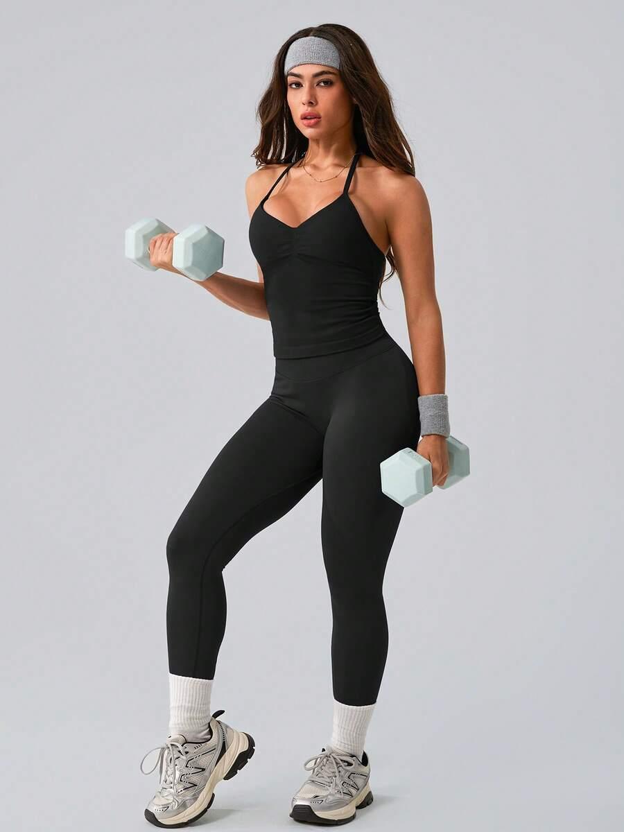 CZARNY TOP LEGGINSY KOMPLET 
