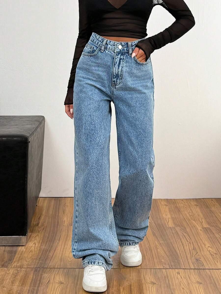 proste spodnie jeans wysoki stan