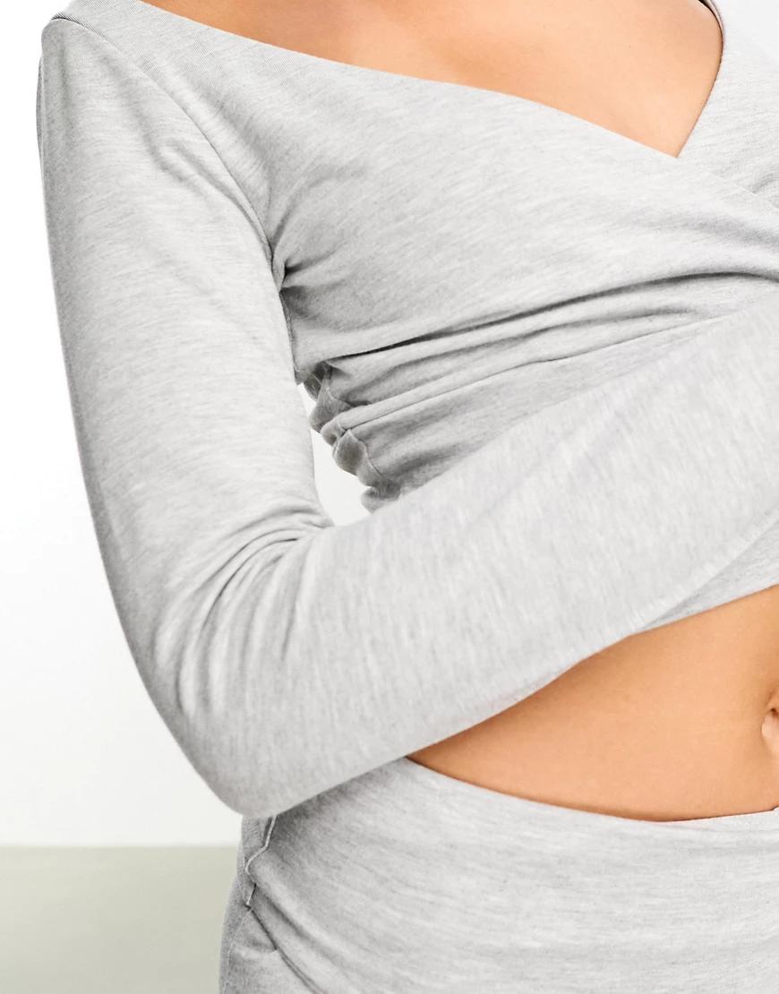SZARY CROP TOP Z DŁUGIM RĘKAWEM