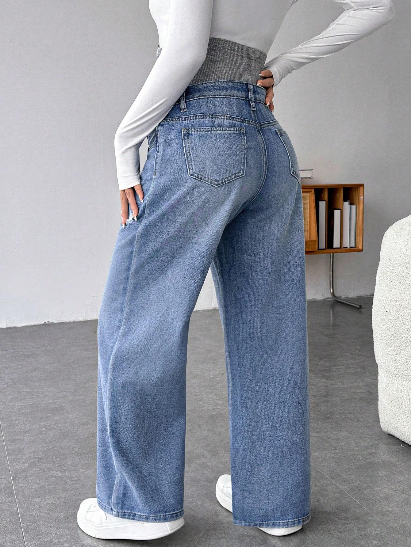 CIĄŻOWE SPODNIE JEANS SZEROKIE NOGAWKI