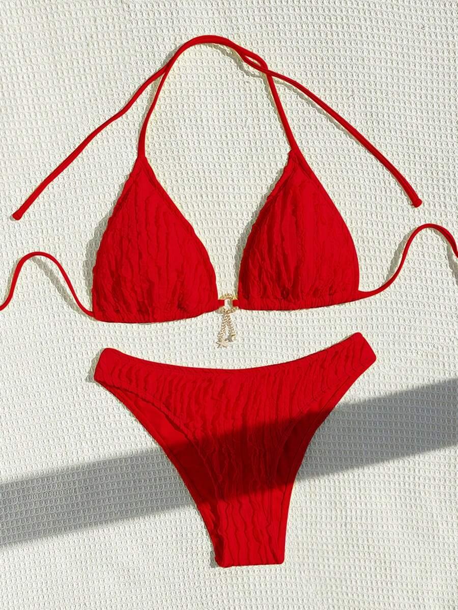 czerwony komplet bikini struktura