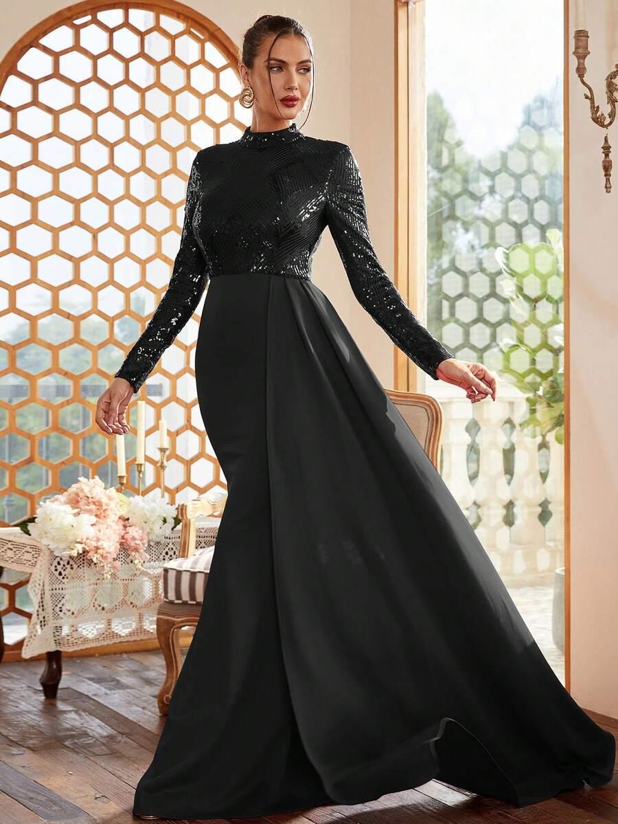 czarna maxi sukienka cekiny