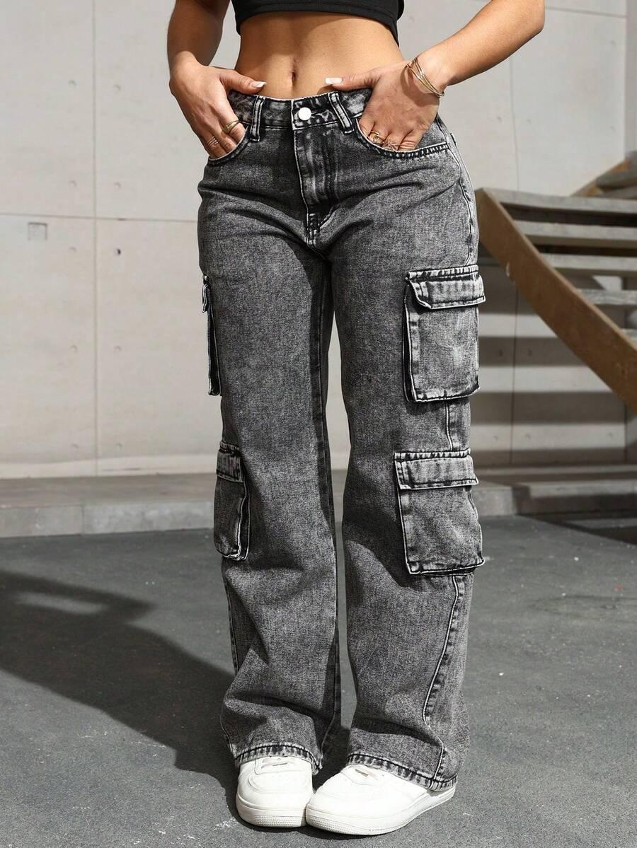 CZARNE SPODNIE JEANS cargo 