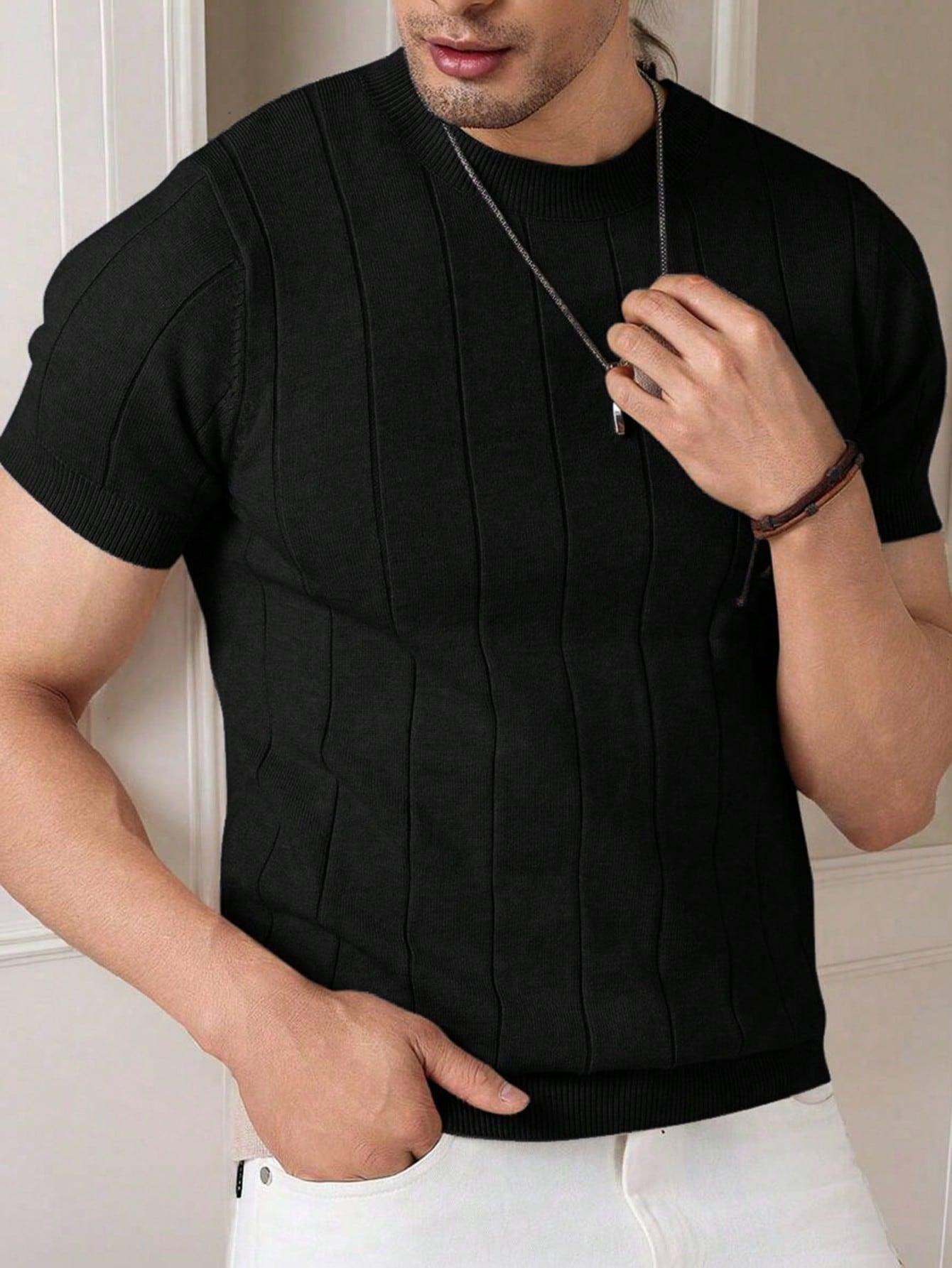 CZARNY DZIANINOWY T-SHIRT