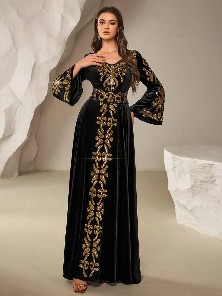 ROZKLOSZOWANA MAXI SUKIENKA V-NECK 