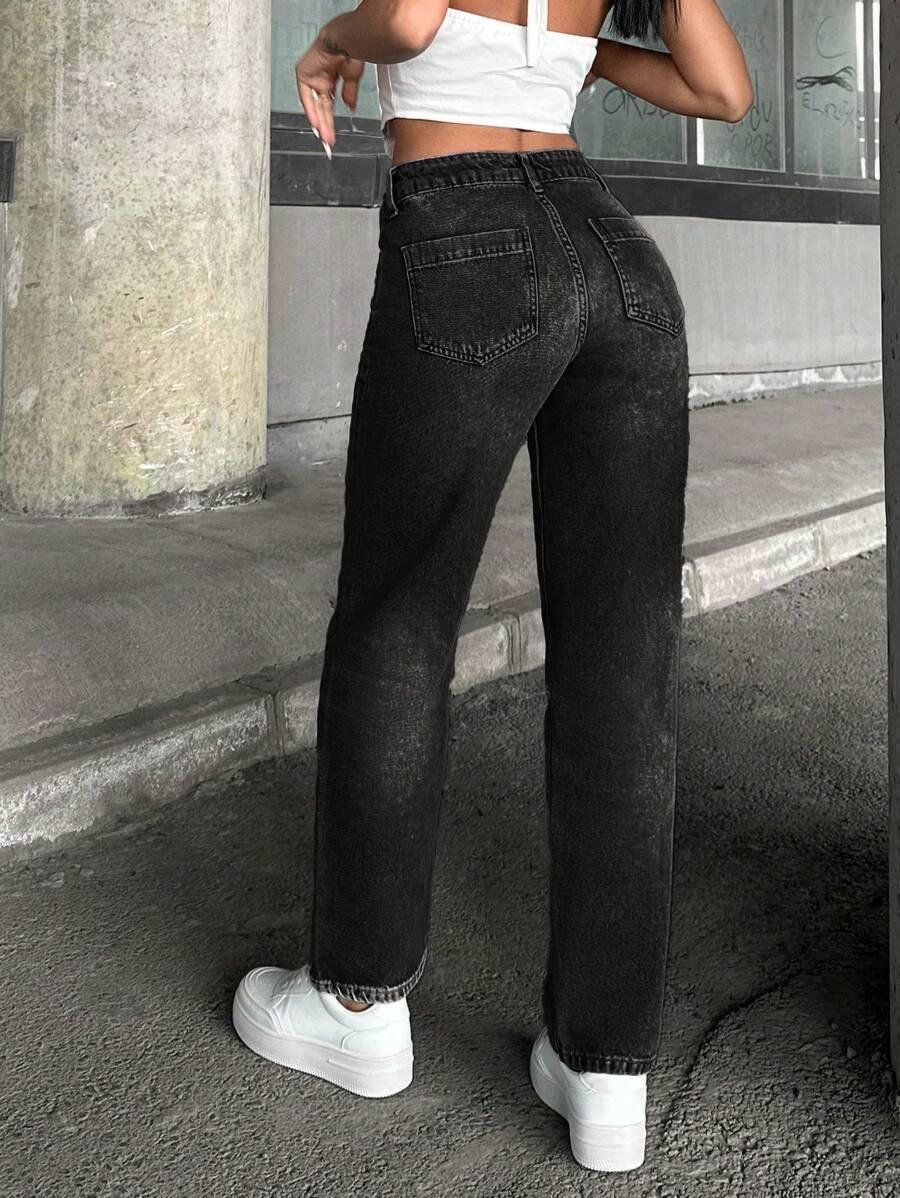 CZARNE PROSTE SPODNIE JEANS