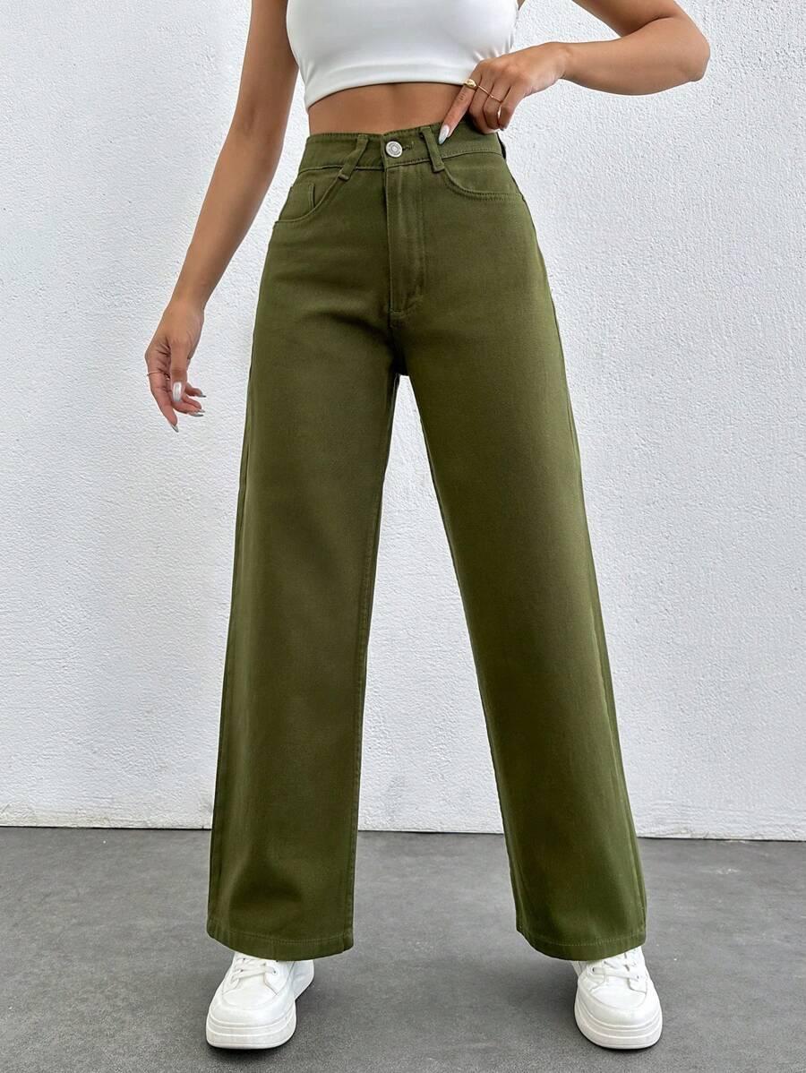 KREMOWE PROSTE SPODNIE JEANS