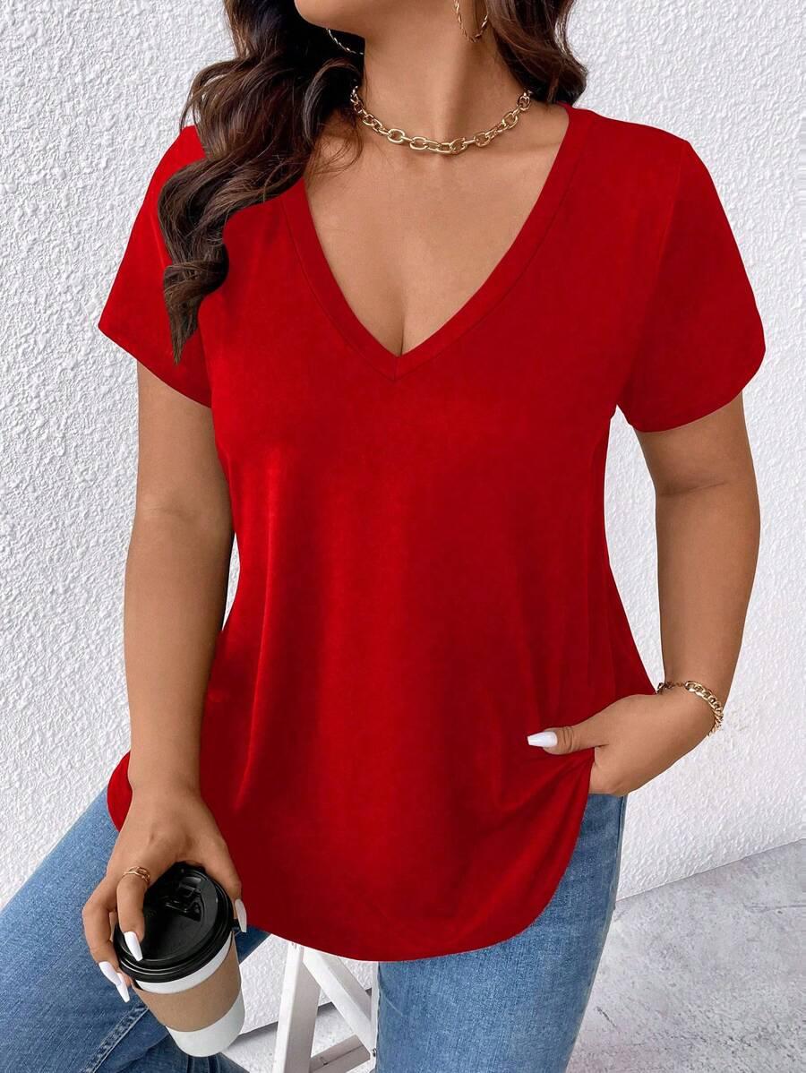 CZERWONY T-SHIRT CASUAL
