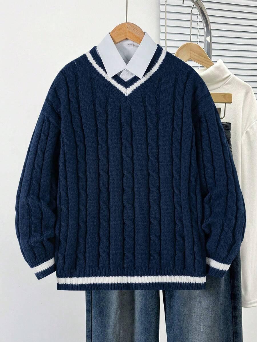 granatowy sweter v-neck