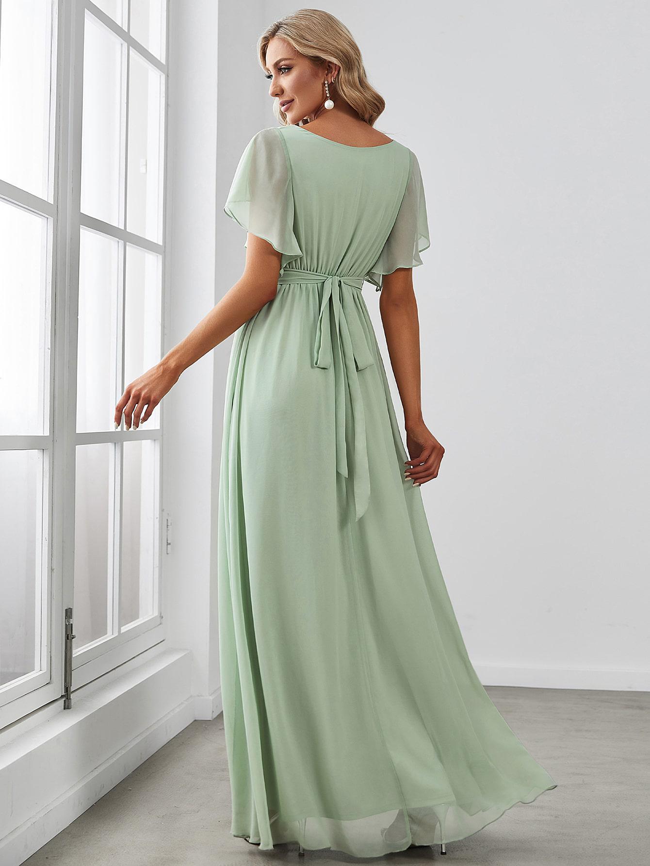 ZIELONA MAXI SZYFONOWA SUKIENKA V NECK