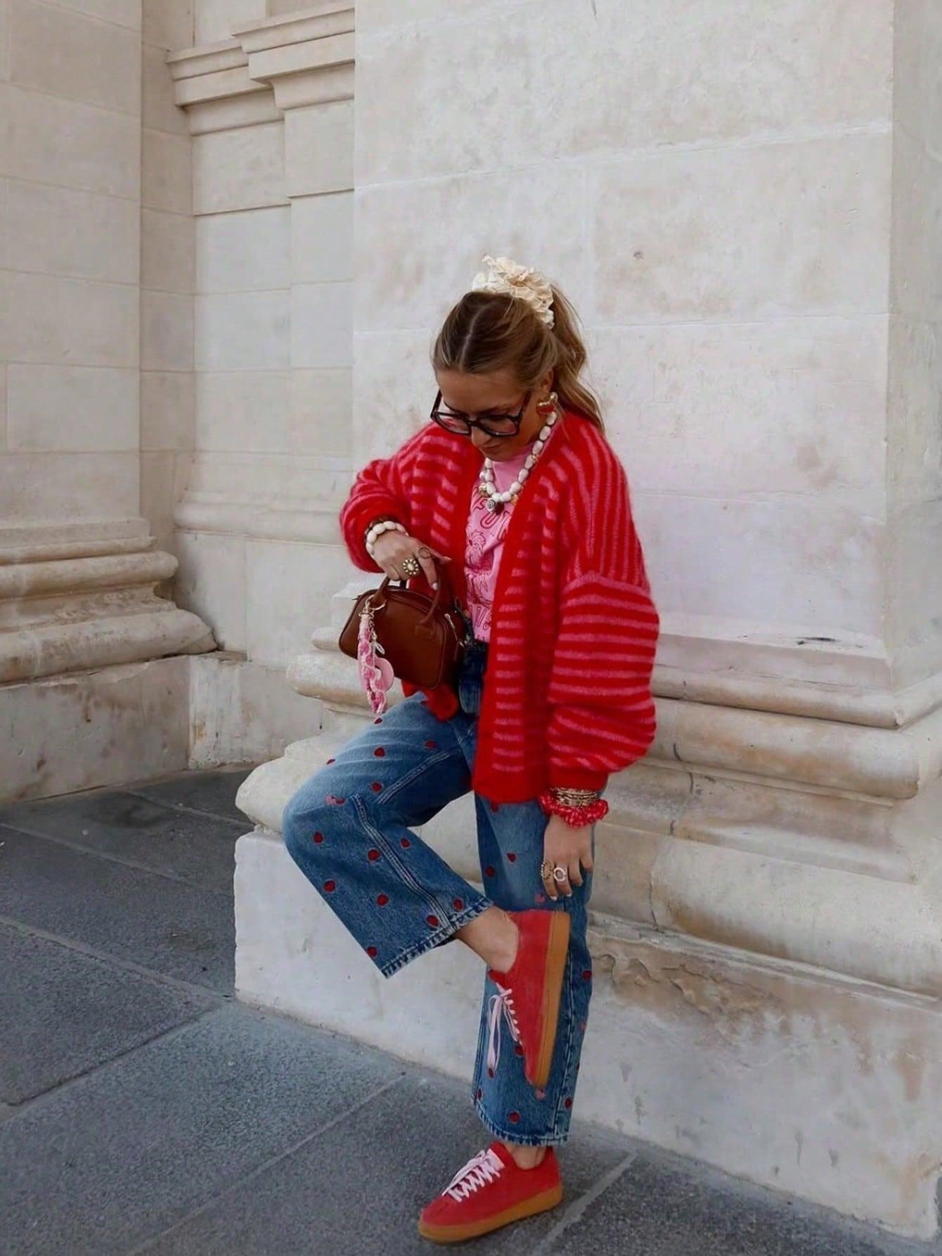 sweter w paski guziki