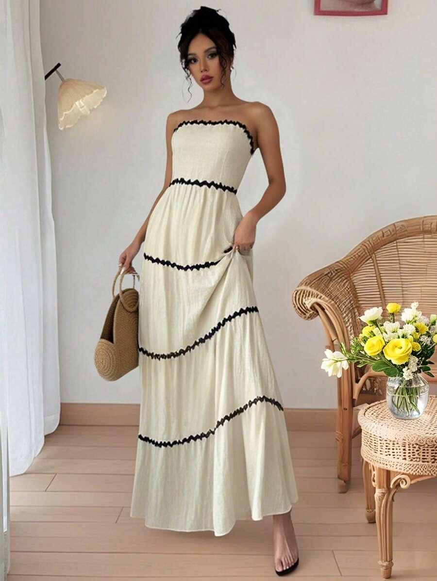 SUKIENKA MAXI OVERSIZE DEKOLT ODKRYTE RAMIONA WIĄZANIE