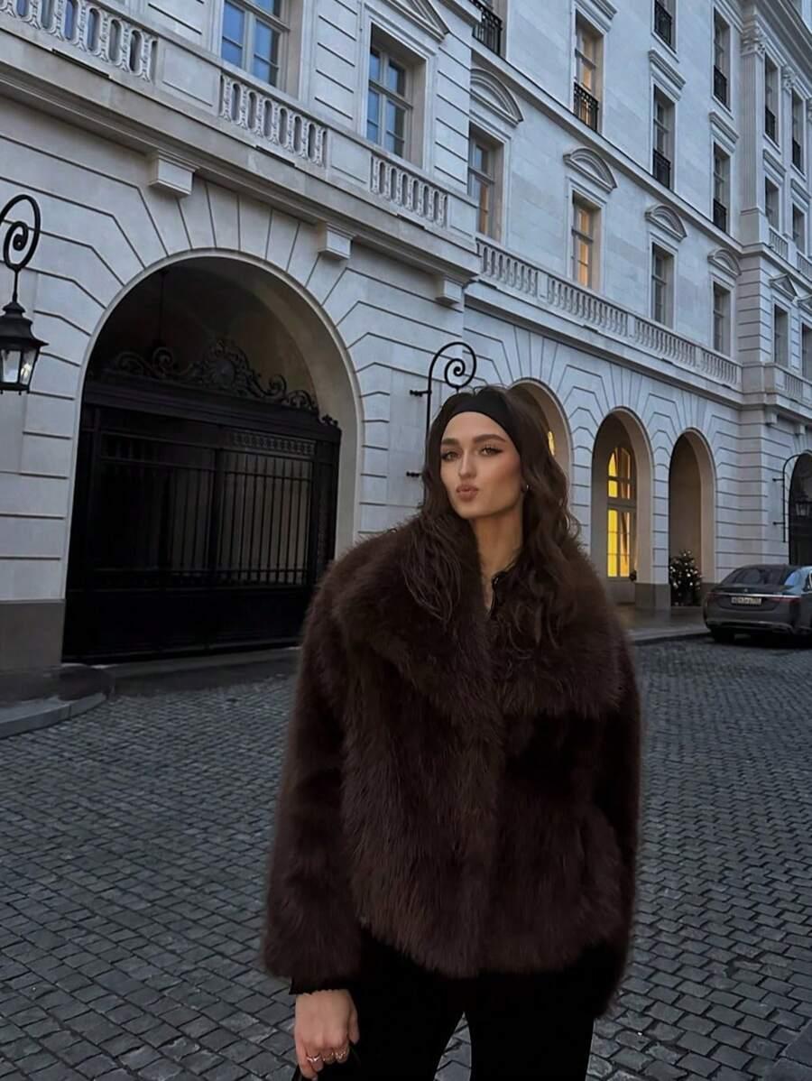 BRĄZOWE FUTRO KOŁNIERZ