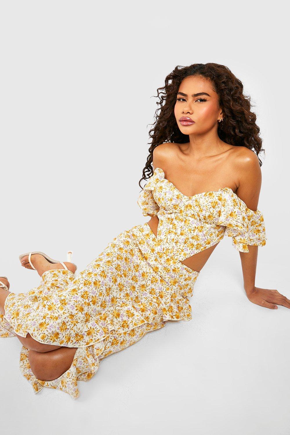 SPÓDNICA DAMSKA MAXI W KWIATY Z FALBANĄ