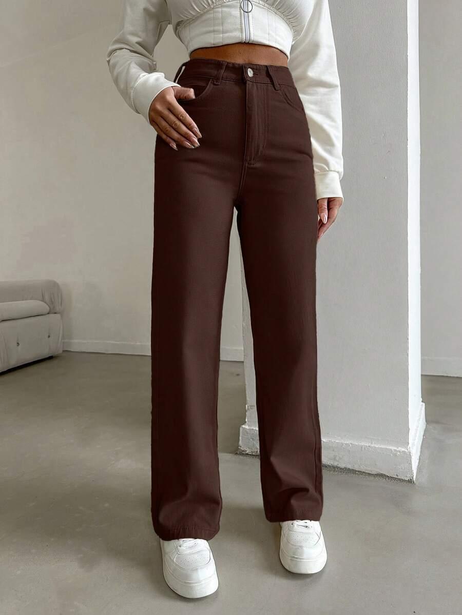 BRĄZOWE SPODNIE JEANS 